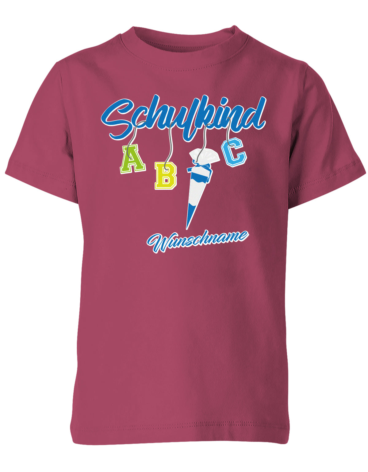 Schulkind ABC Schultüte Wunschname Blau oder Pink Einschulung Kinder T-Shirt Sorbet Blau