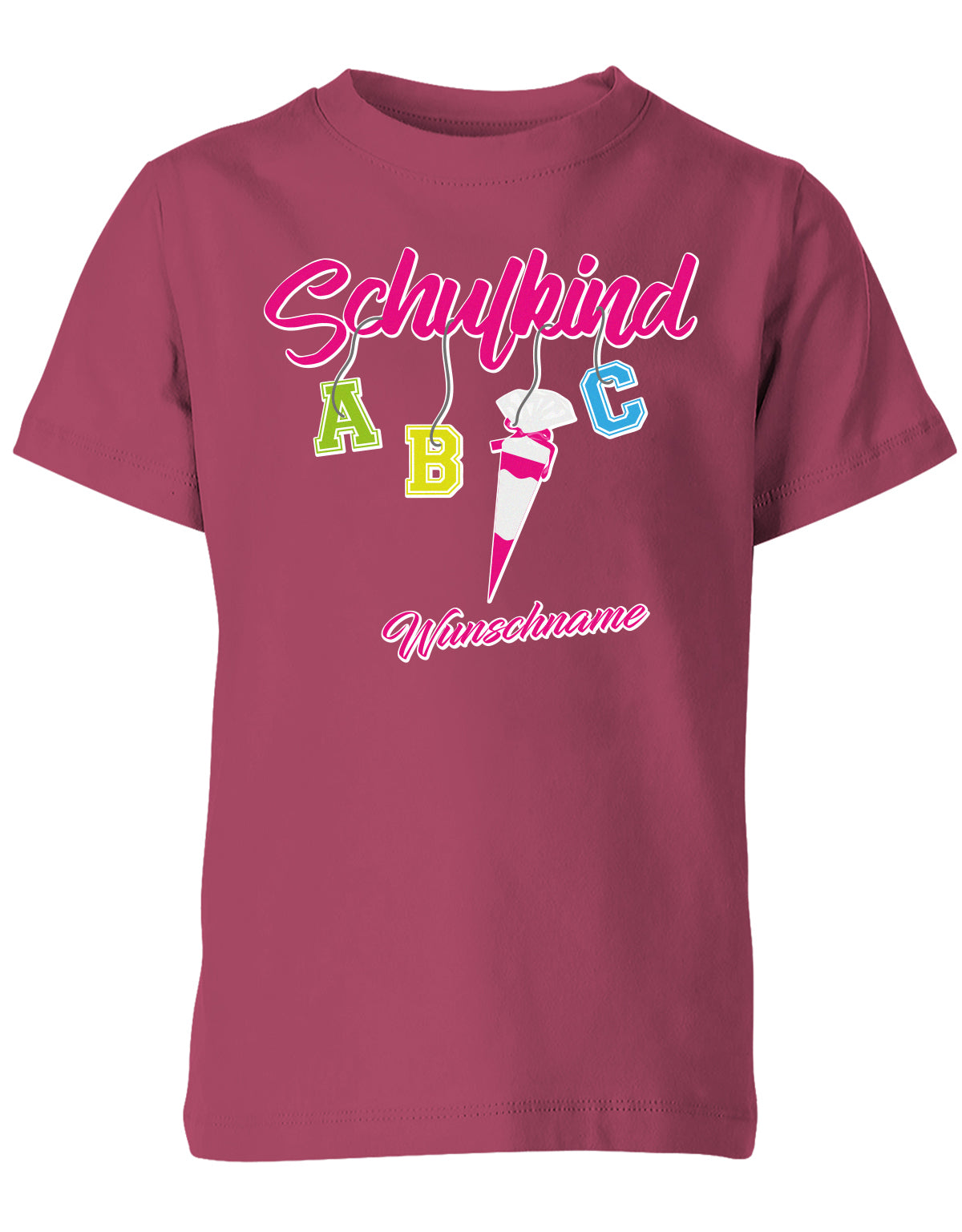 Schulkind ABC Schultüte Wunschname Blau oder Pink Einschulung Kinder T-Shirt Sorbet pink