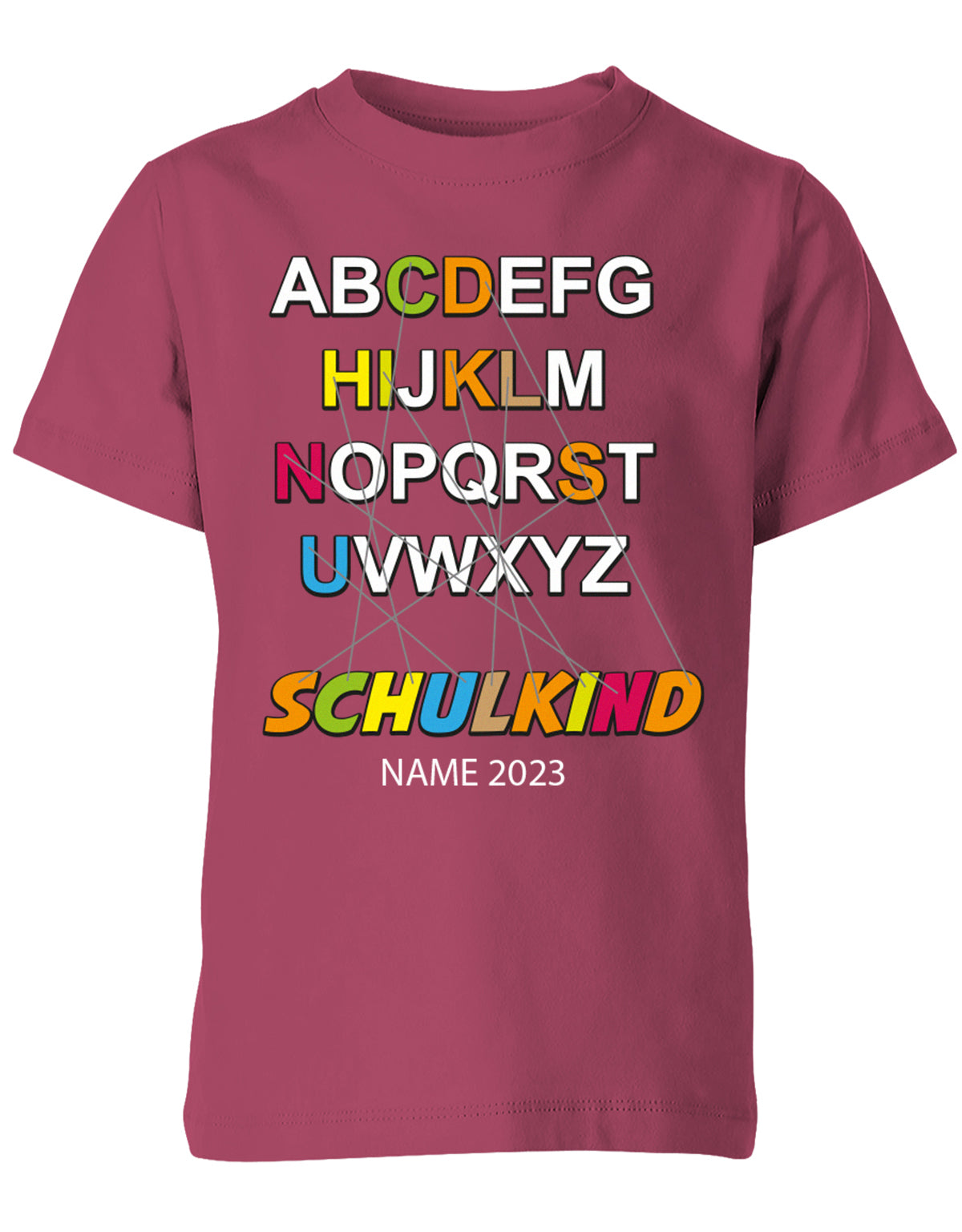 Schulkind Alphabet ABC mit Name - Einschulung T-Shirt Sorbet tshirt_bedrucken_shirt_bedruckt_bedrucktes_tshirt_textildruck_shirt_personalisieren_top_bedrucken_geschenk_fun_shirt_lustige_sprüche_einschulung