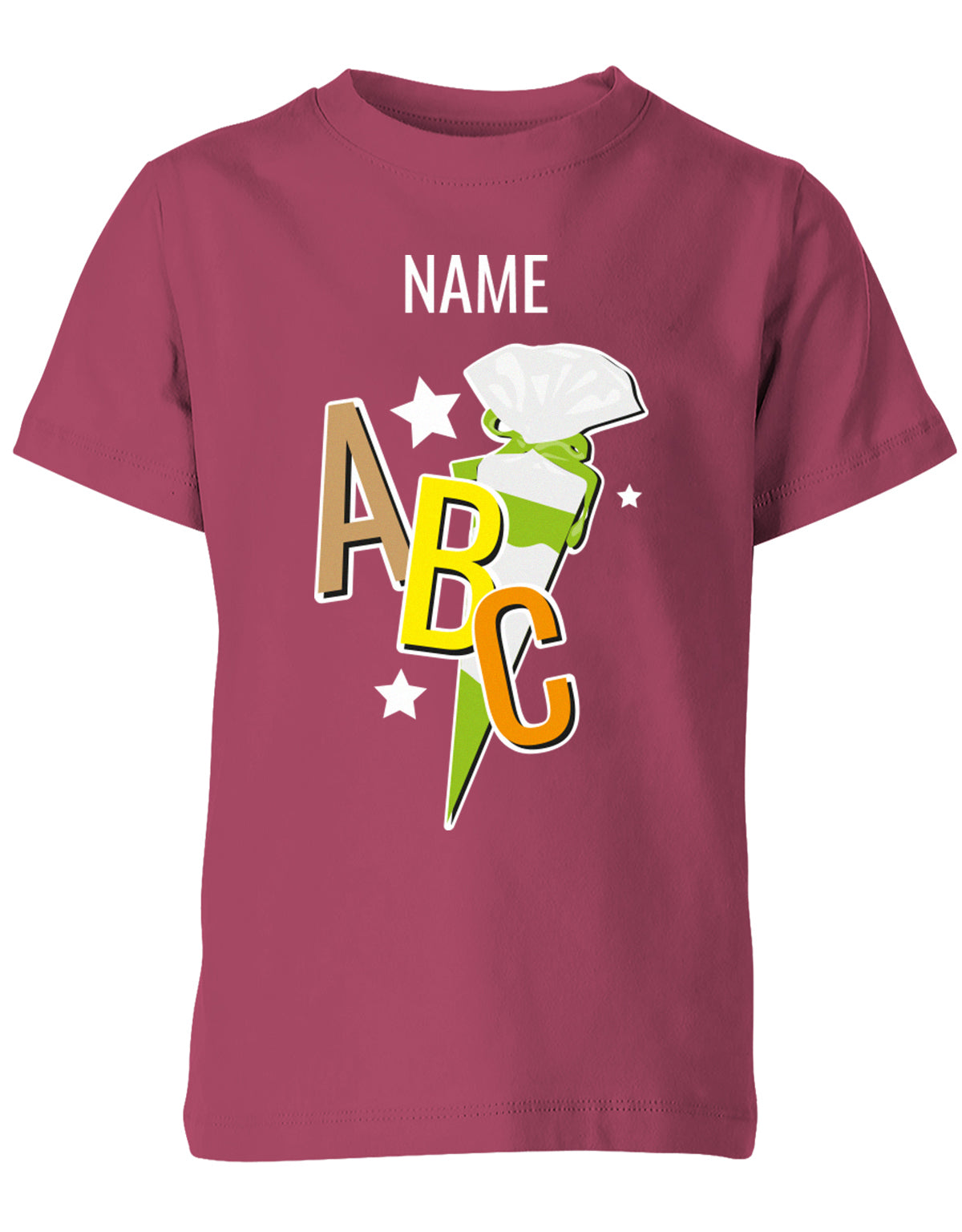 Schulkind ABC Schultüte Große Buchstaben Sterne mit Name T-Shirt Sorbet