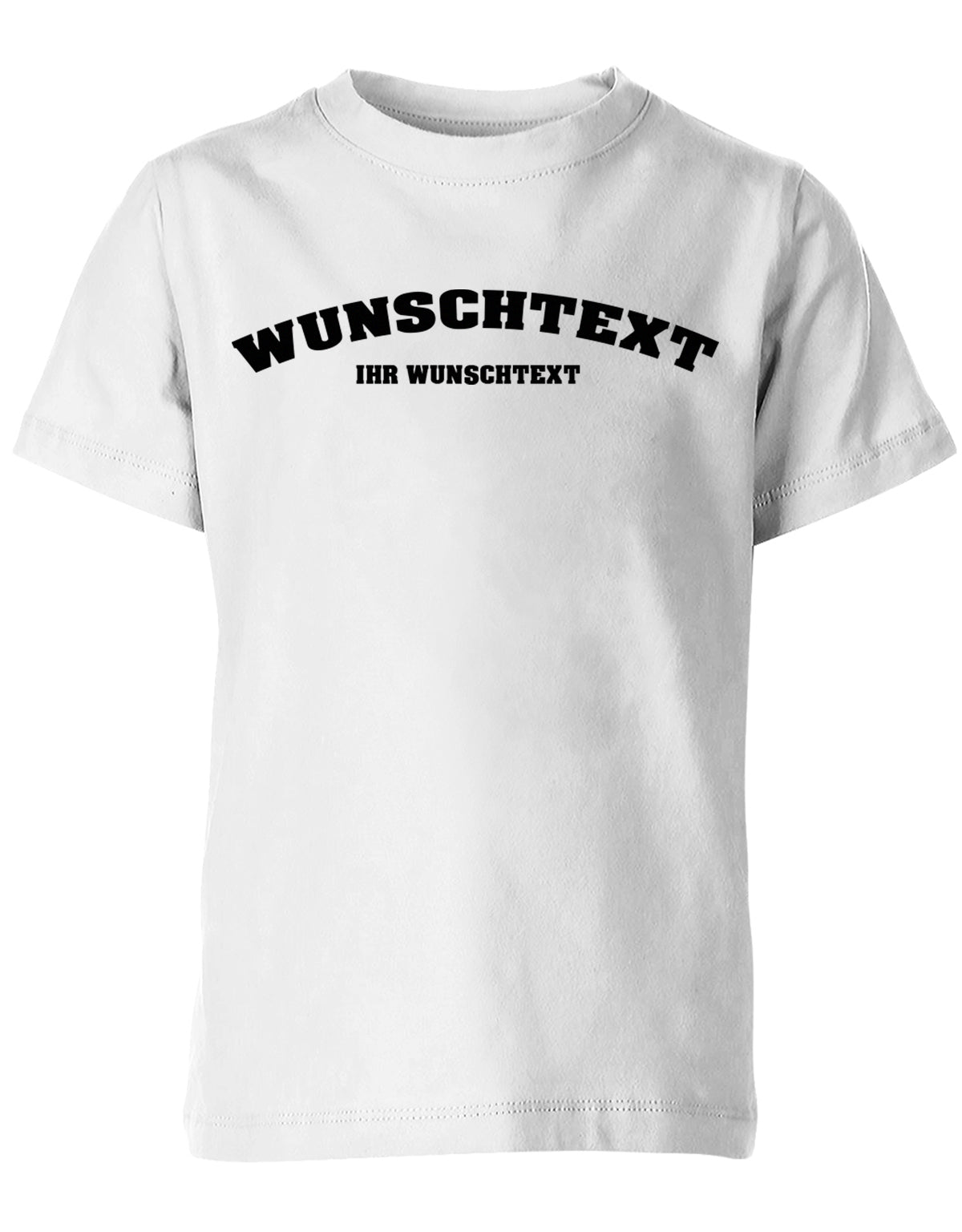 Kinder Tshirt mit Wunschtext.  Abgerundeter Text im Collage-Style. Weiss