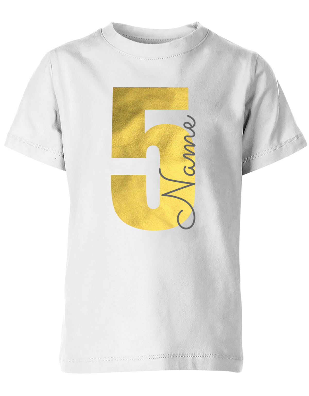 Geburtstags T-Shirt 5 Jahre Junge und Mädchen Goldene 5 mit Namen Weiss