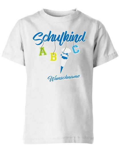 Schulkind ABC Schultüte Wunschname Blau oder Pink Einschulung Kinder T-Shirt Weiss Blau