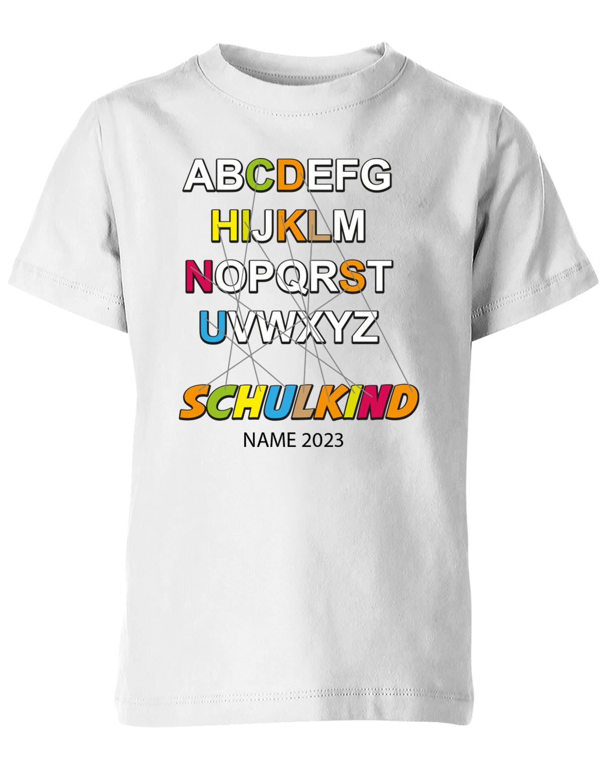Schulkind Alphabet ABC mit Name - Einschulung T-Shirt Weiss