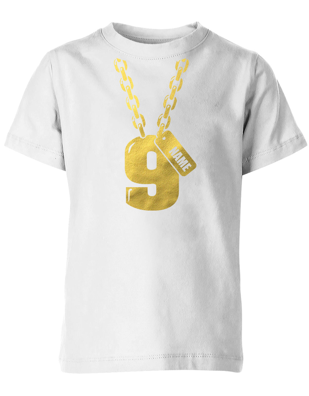 Geburtstags T-Shirt 9 Jahre Junge und Mädchen Goldene Kette 9 mit Name