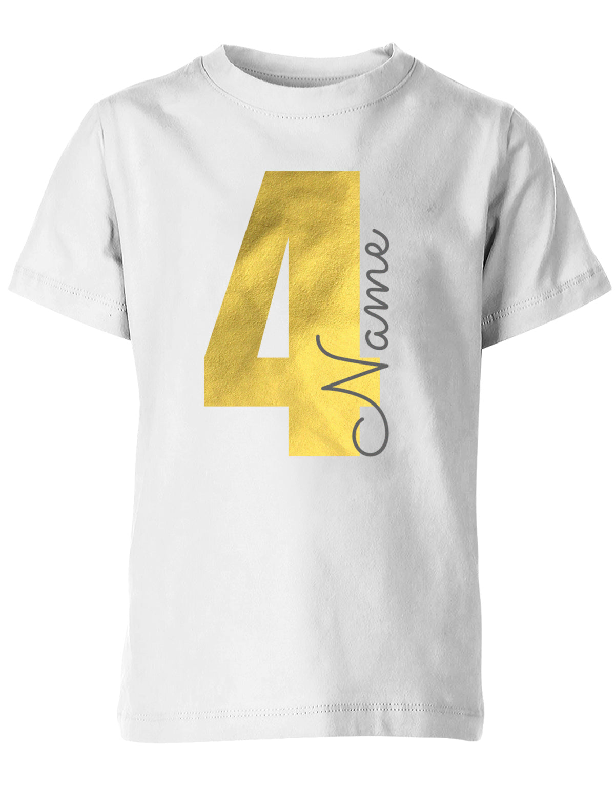 Geburtstags T-Shirt 4 Jahre Junge und Mädchen Goldene 4 mit Namen Weiss