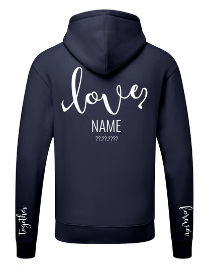 Pärchen Hoodie Love personalisiert mit Namen Couple Hoodie myShirtStore Navy