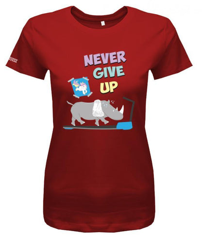 never-give-up-damen-shirt-rot