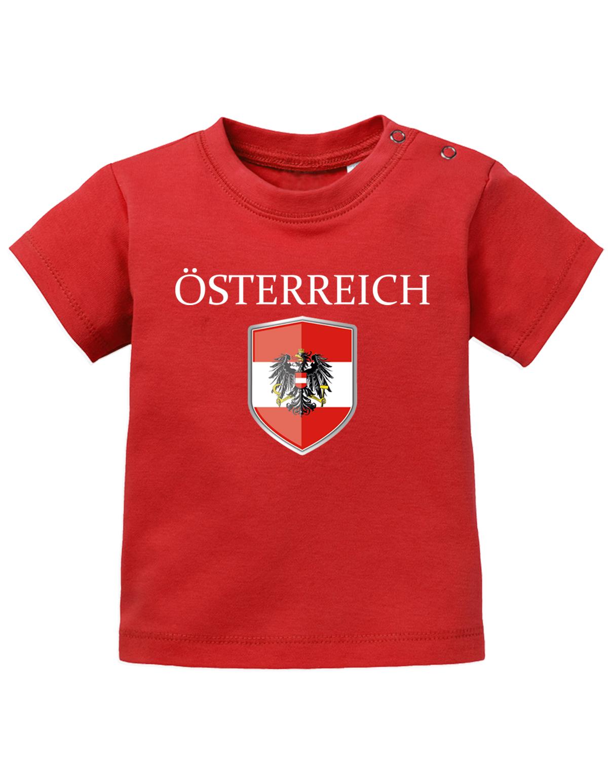 Österreich T Shirt für Junge und Mädchen. Österreich Wappen mit Österreich als Schriftzug. Rot