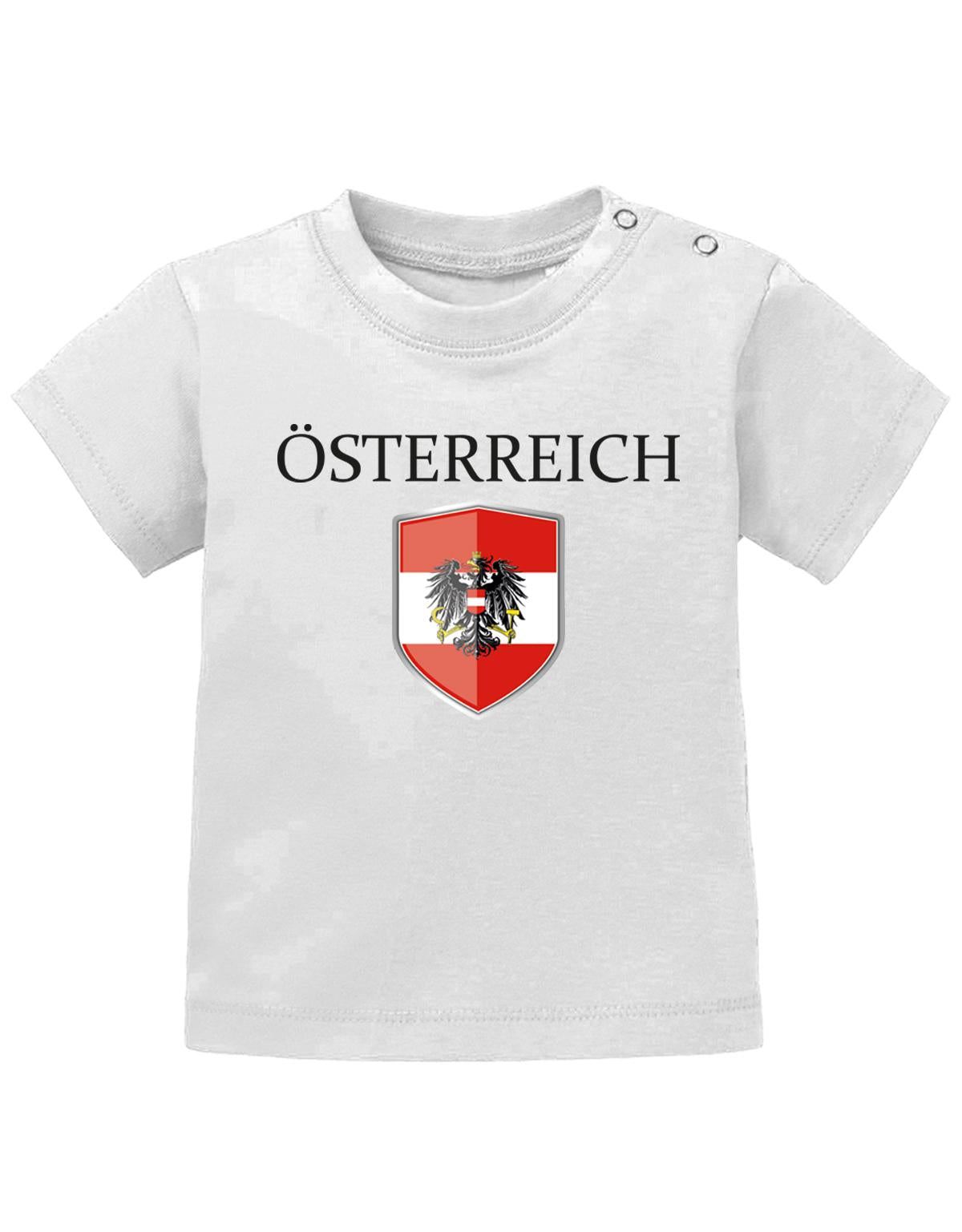 Österreich T Shirt für Junge und Mädchen. Österreich Wappen mit Österreich als Schriftzug. Weiss