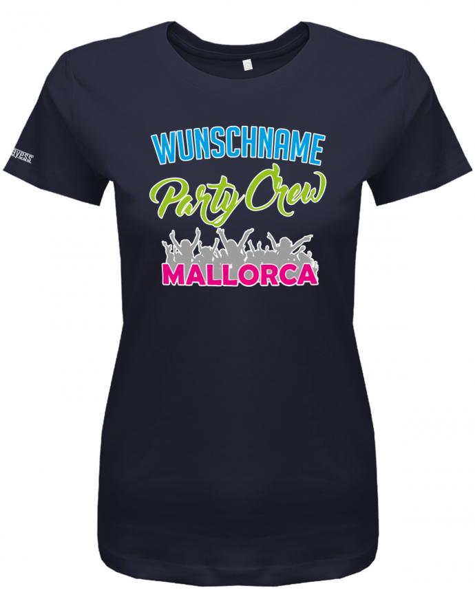 wunschname-party-crew-mallorca-damen-shirt-navy