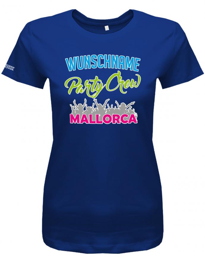 wunschname-party-crew-mallorca-damen-shirt-royalblau