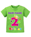 T Shirt 2 Geburtstag Mädchen Baby. Große Zwei mit Krone und Sternen Second Birthday. Personalisiert mit Name vom Geburtstagskind. Grün