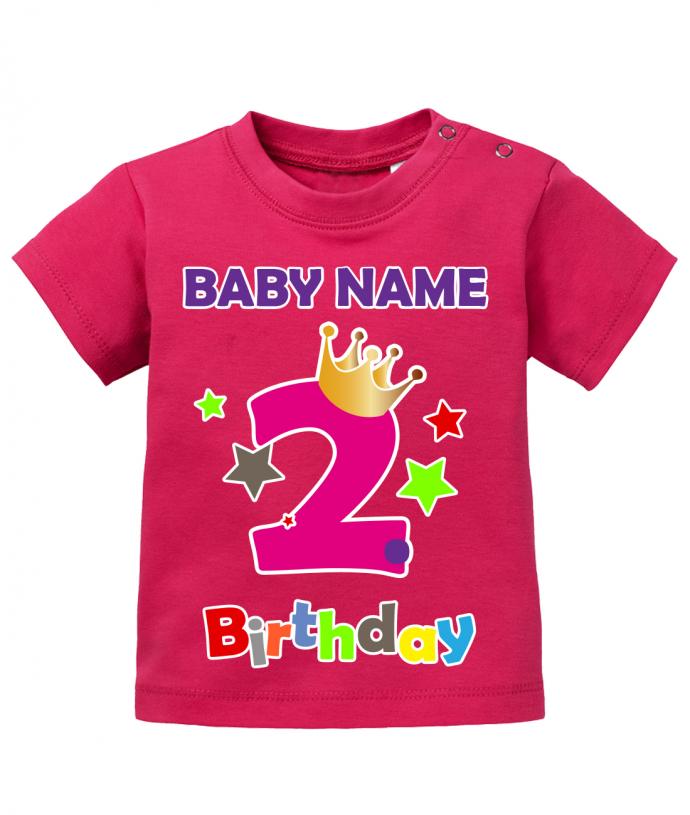 T Shirt 2 Geburtstag Mädchen Baby. Große Zwei mit Krone und Sternen Second Birthday. Personalisiert mit Name vom Geburtstagskind. Sorbet